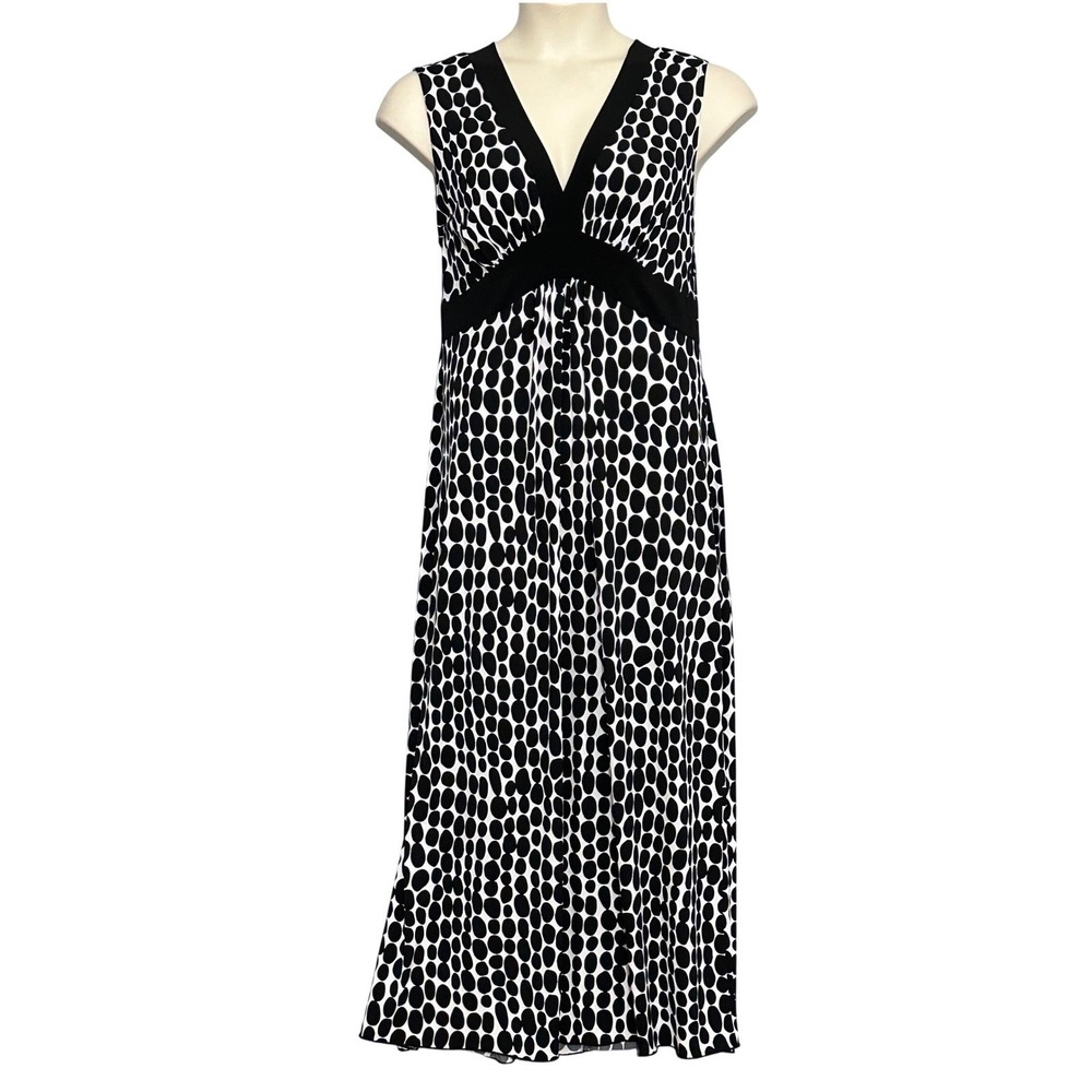 Enfocus Women Dress 16W Black White Polka Dot Empire Maxi Mod Flowy Retro Y2K